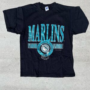 Bundle (2) Vintage 90’s Florida Marlins T-Shirt Single Stitch MLB Black/ Teal